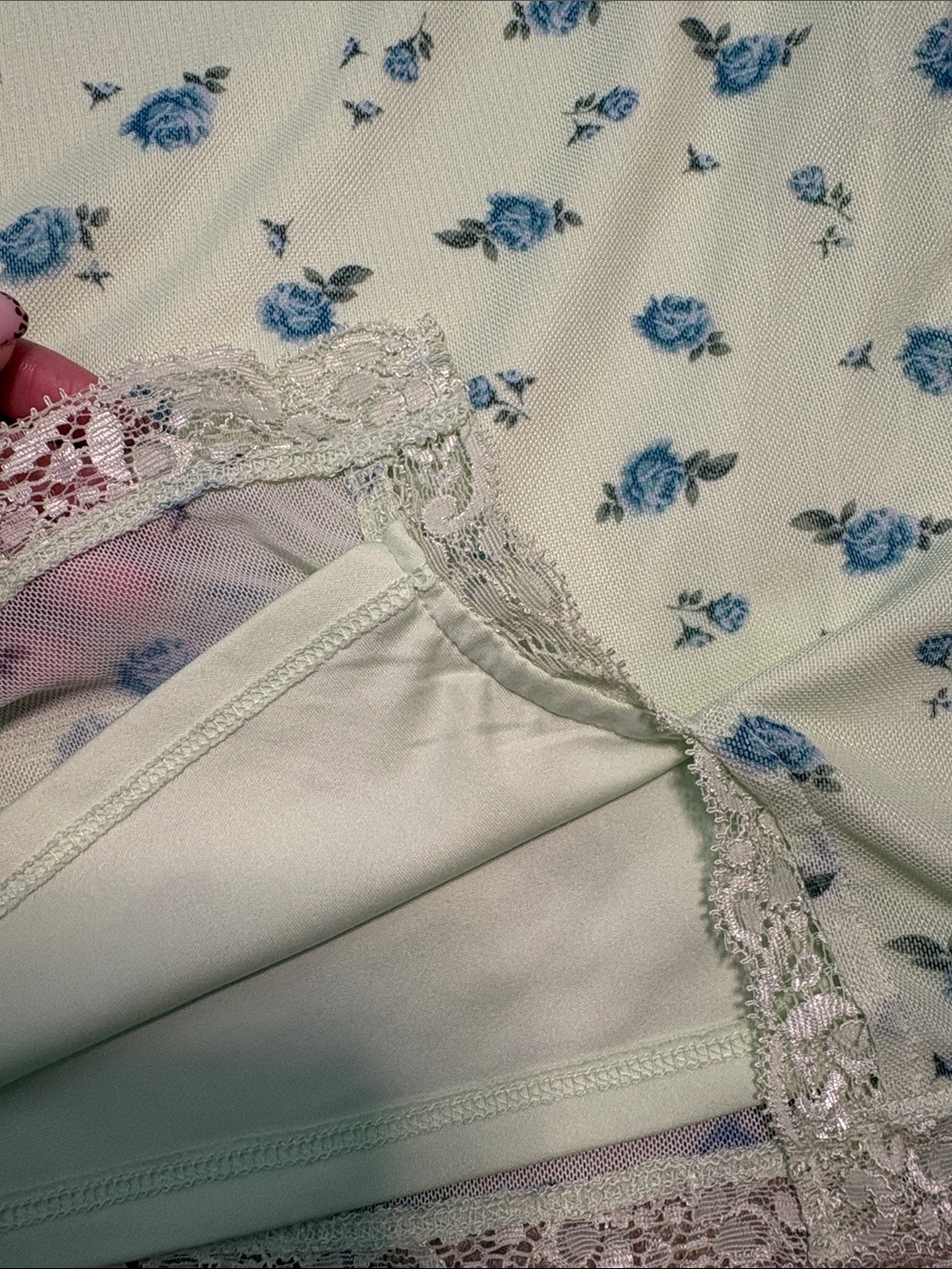 Wild Fable Women's Green Floral Slip Dress with Blue Rose Print - Picture 3 of 7